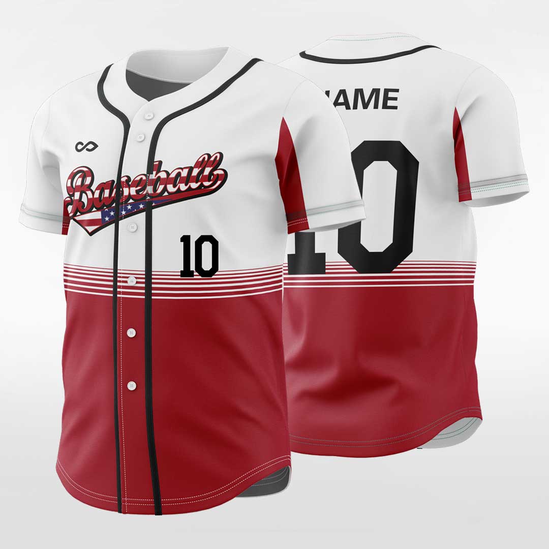 Custom Sublimated Navy and Red Button Down Baseball Jerseys